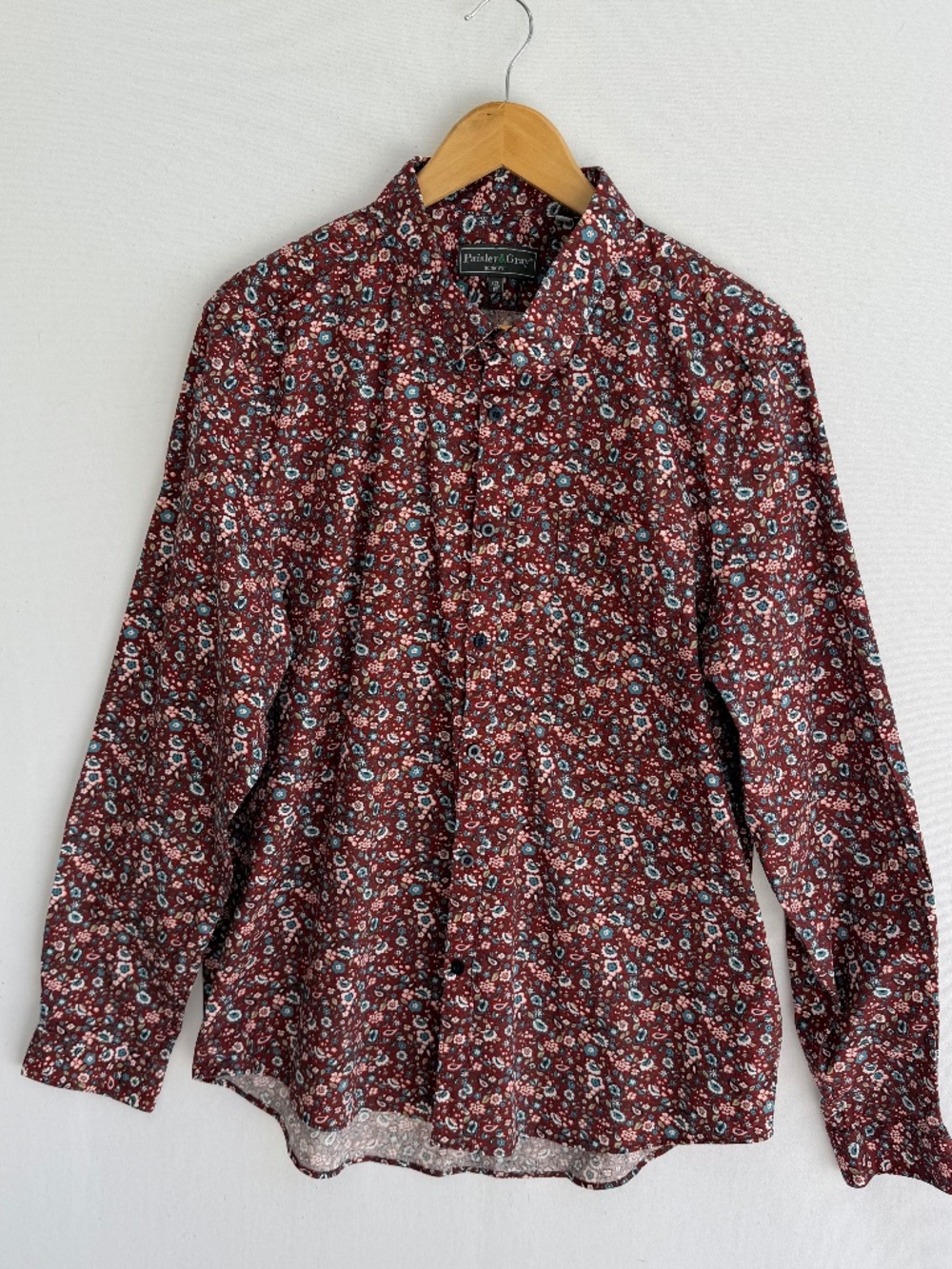 PAISLEY & GRAY Men’s XXL Slim Fit Burgundy Paisley Floral Print Button Front